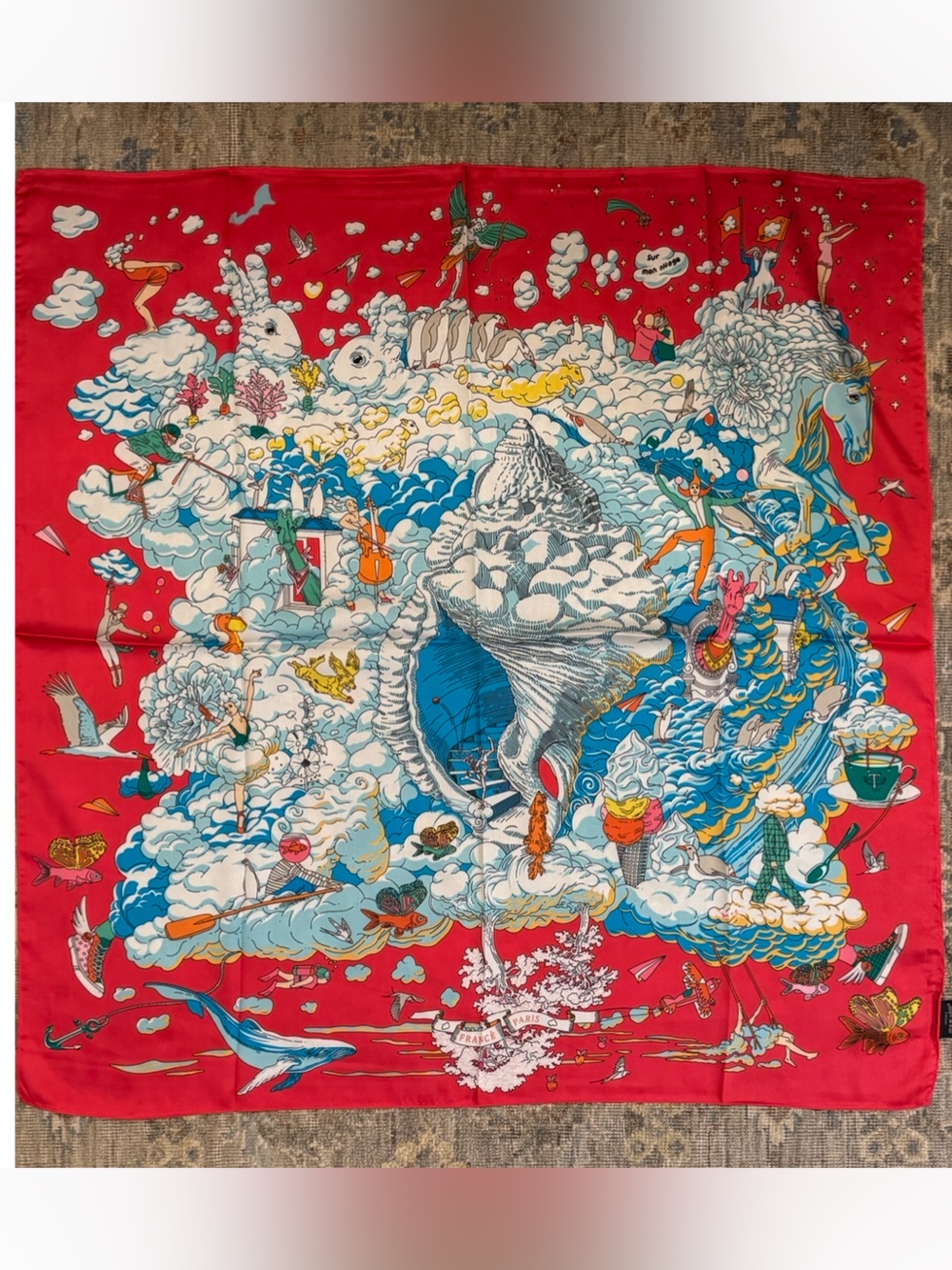 Luxury 90cm Silk SUR MON NUAGE Scarf Red